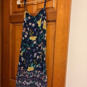 Old Navy Navy Floral Slip Dress with Yellow and Green Accents